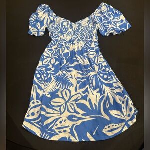 Roxy Blue White Tropical Flutter Sleeve Blouse Boho Beach Top Size M Hawaiin